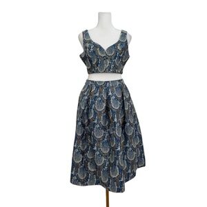 blue metallic jacquard matching set co ord euro summer vacation outfit